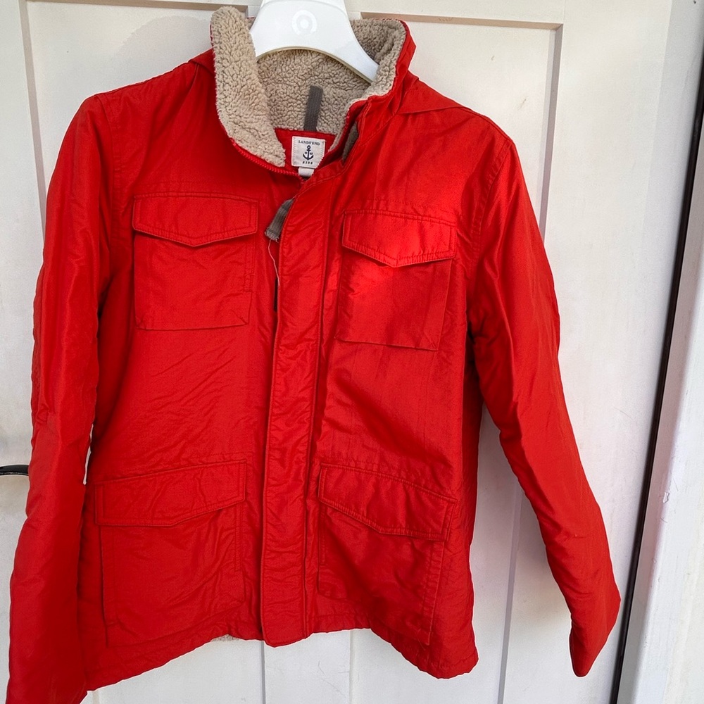 Lands' End Red Sherpa-Collar Utility Jacket